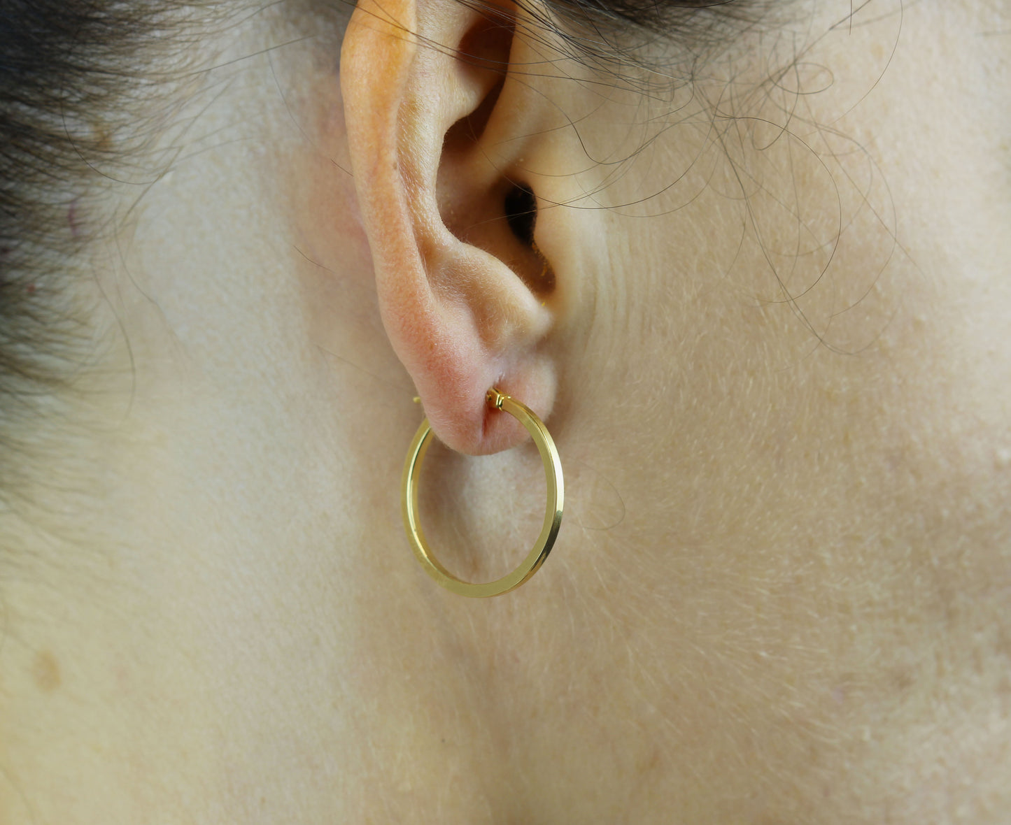 18K Yellow Gold Flat Hoop Earrings – Squared Edge, 22mm Hoops | Fine Jewelry