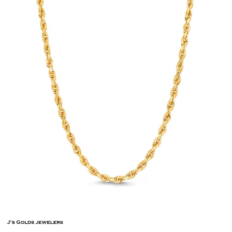 14K Yellow Gold Rope Chain – 3mm, 20-Inch, Semi-Solid