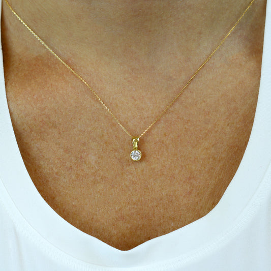 Bezel necklace 18K Yellow Gold + Lifetime Warranty, Fine jewelry
