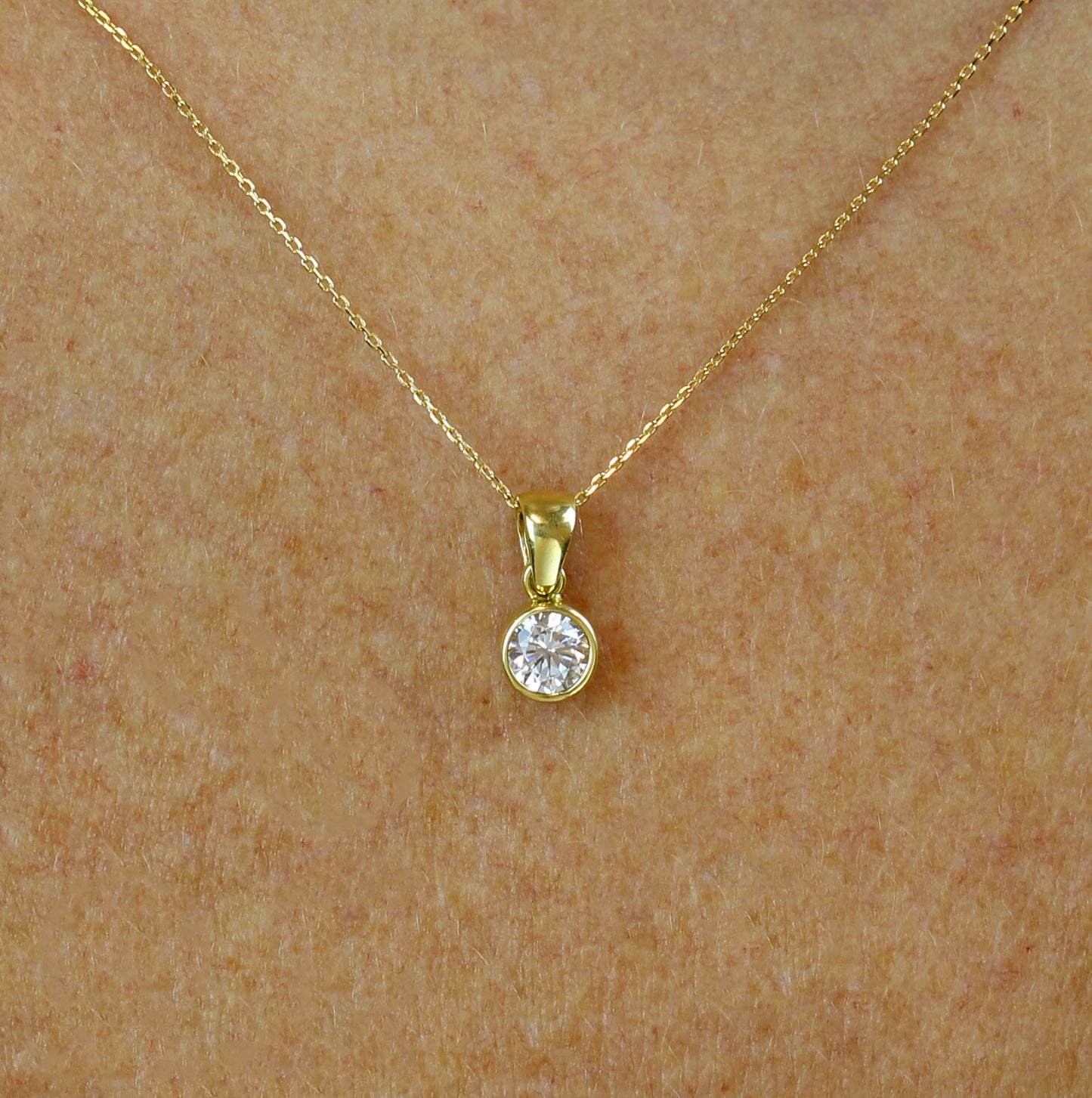 Bezel necklace 18K Yellow Gold + Lifetime Warranty, Fine jewelry