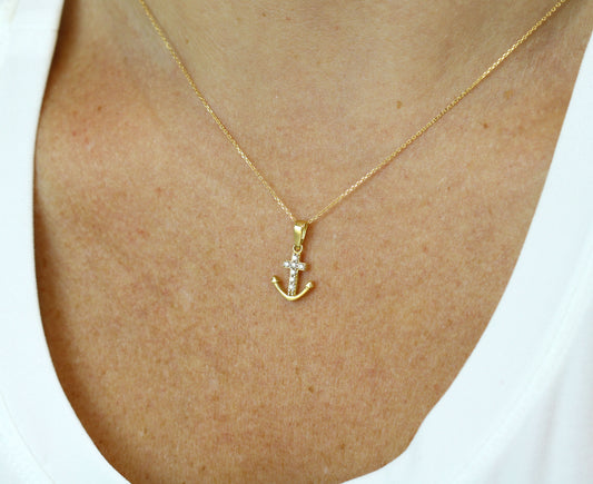 18K Gold Anchor Pendant Necklace with Matching 18K Gold Chain – Fine Jewelry for Men & Women