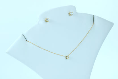 18K Solid Yellow Gold Jewelry Set – Stud Earrings + Bezel Pendant with Matching Chain