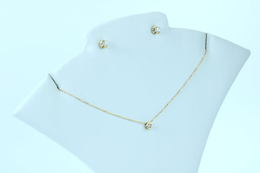 18K Solid Yellow Gold Jewelry Set – Stud Earrings + Bezel Pendant with Matching Chain
