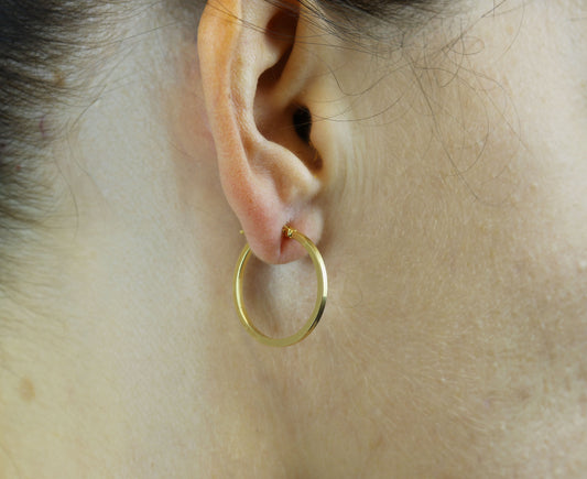 18K Yellow Gold Flat Hoop Earrings – Squared Edge, 22mm Hoops | Fine Jewelry
