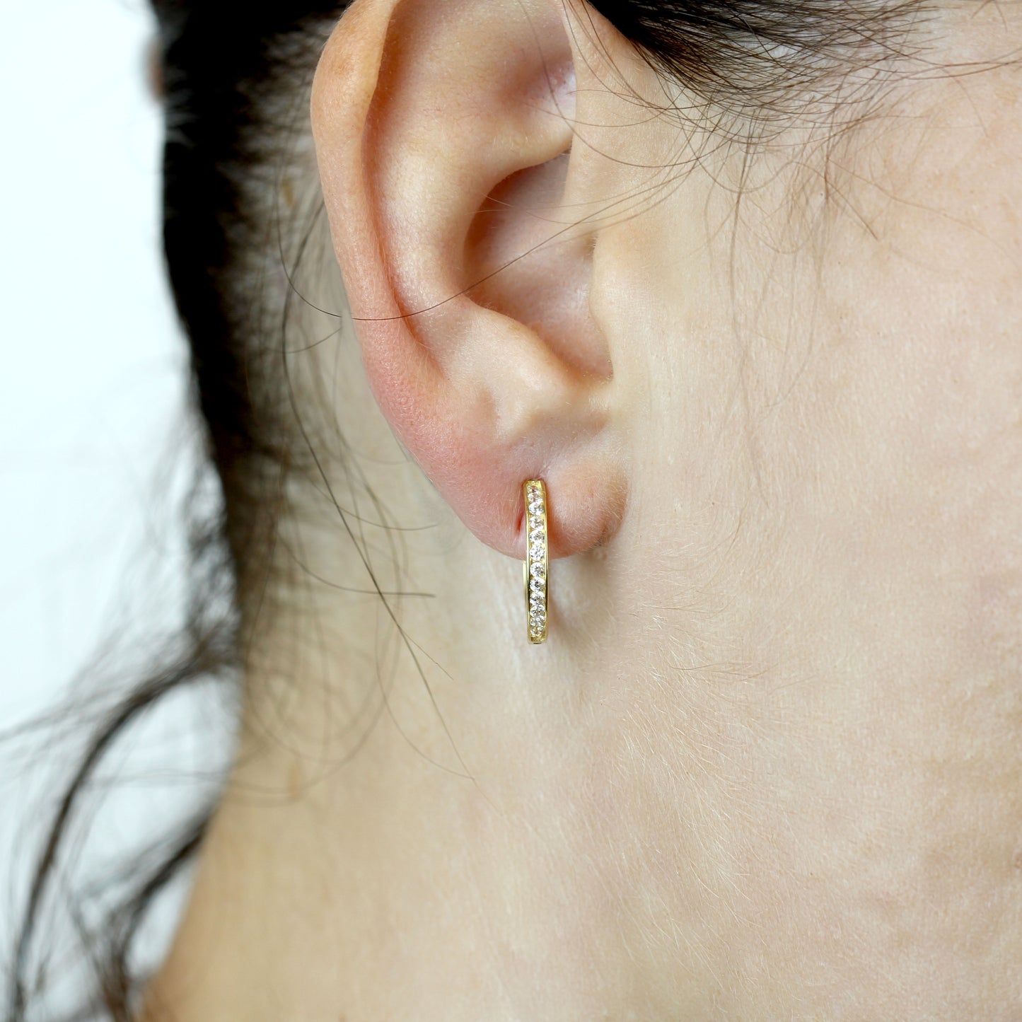 18K Yellow Gold Hoop Earrings with Stones | Elegant Fine Jewelry for Women