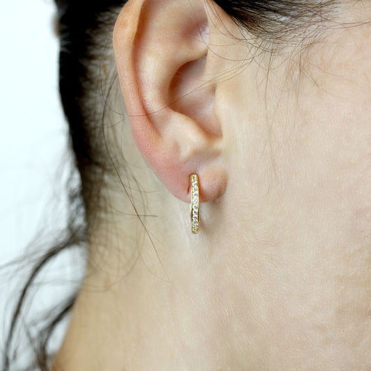 18K Yellow Gold Hoop Earrings with Stones | Elegant Fine Jewelry for Women