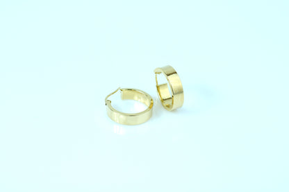 18K Yellow Gold Flat Thick Hoop Earrings – Real Solid Gold 19mm Everyday Hoops