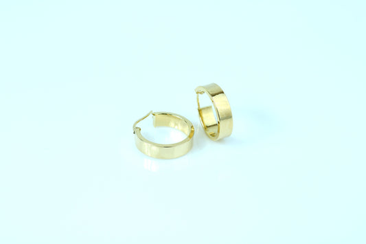 18K Yellow Gold Flat Thick Hoop Earrings – Real Solid Gold 19mm Everyday Hoops