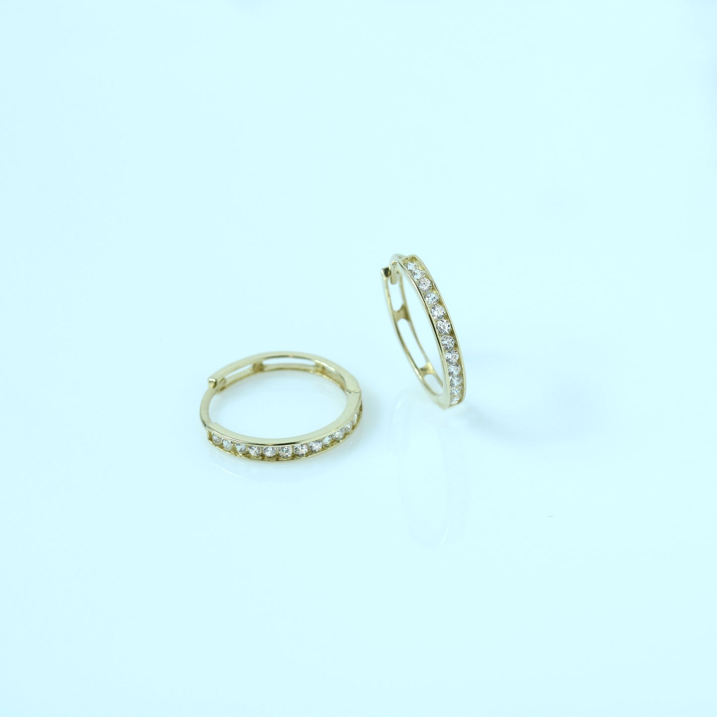 18K Yellow Gold Hoop Earrings with Stones | Elegant Fine Jewelry for Women