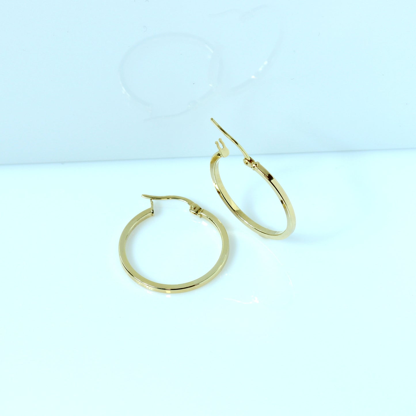18K Yellow Gold Flat Hoop Earrings – Squared Edge, 22mm Hoops | Fine Jewelry