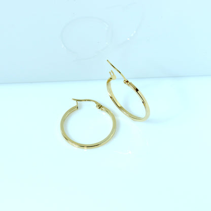 18K Yellow Gold Flat Hoop Earrings – Squared Edge, 22mm Hoops | Fine Jewelry