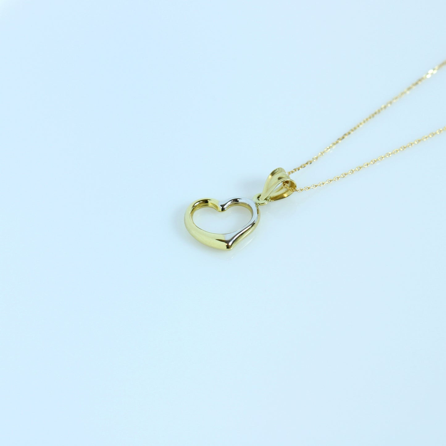 18K Two-Tone Gold Heart Pendant | Elegant Yellow & White Gold Jewelry + 18k gold chain