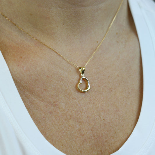 18K Two-Tone Gold Heart Pendant | Elegant Yellow & White Gold Jewelry + 18k gold chain
