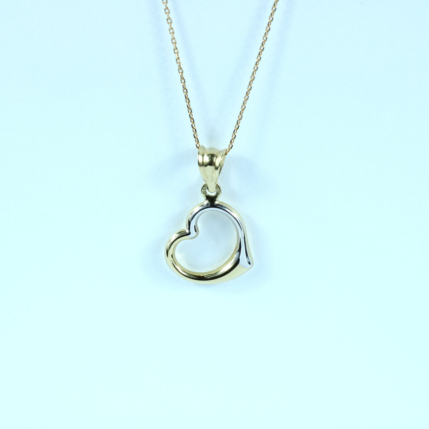 18K Two-Tone Gold Heart Pendant | Elegant Yellow & White Gold Jewelry + 18k gold chain