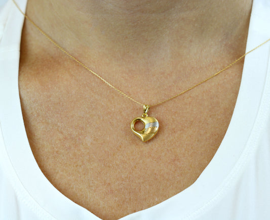 18K Two-Tone Gold Heart Pendant Yellow & White Gold + FREE 18K Gold Chain | Elegant Gift Jewelry