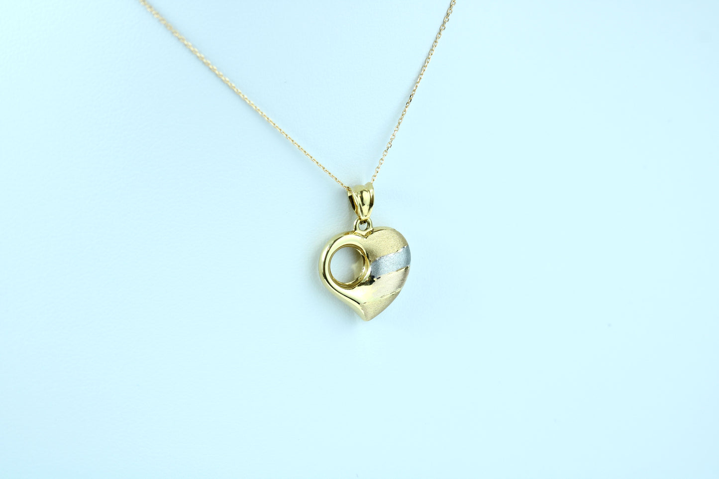 18K Two-Tone Gold Heart Pendant Yellow & White Gold + FREE 18K Gold Chain | Elegant Gift Jewelry