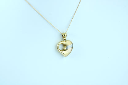18K Two-Tone Gold Heart Pendant Yellow & White Gold + FREE 18K Gold Chain | Elegant Gift Jewelry