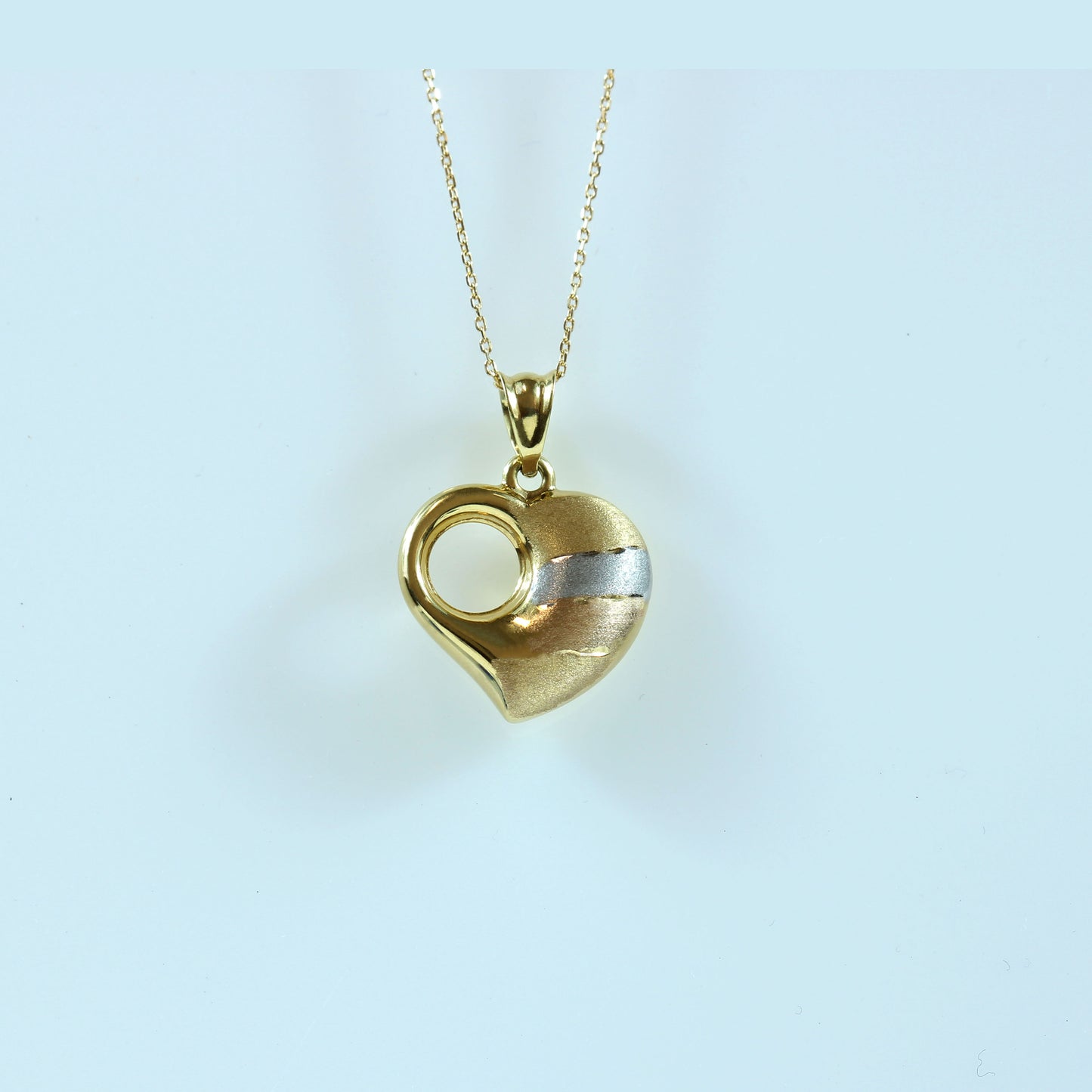18K Two-Tone Gold Heart Pendant Yellow & White Gold + FREE 18K Gold Chain | Elegant Gift Jewelry