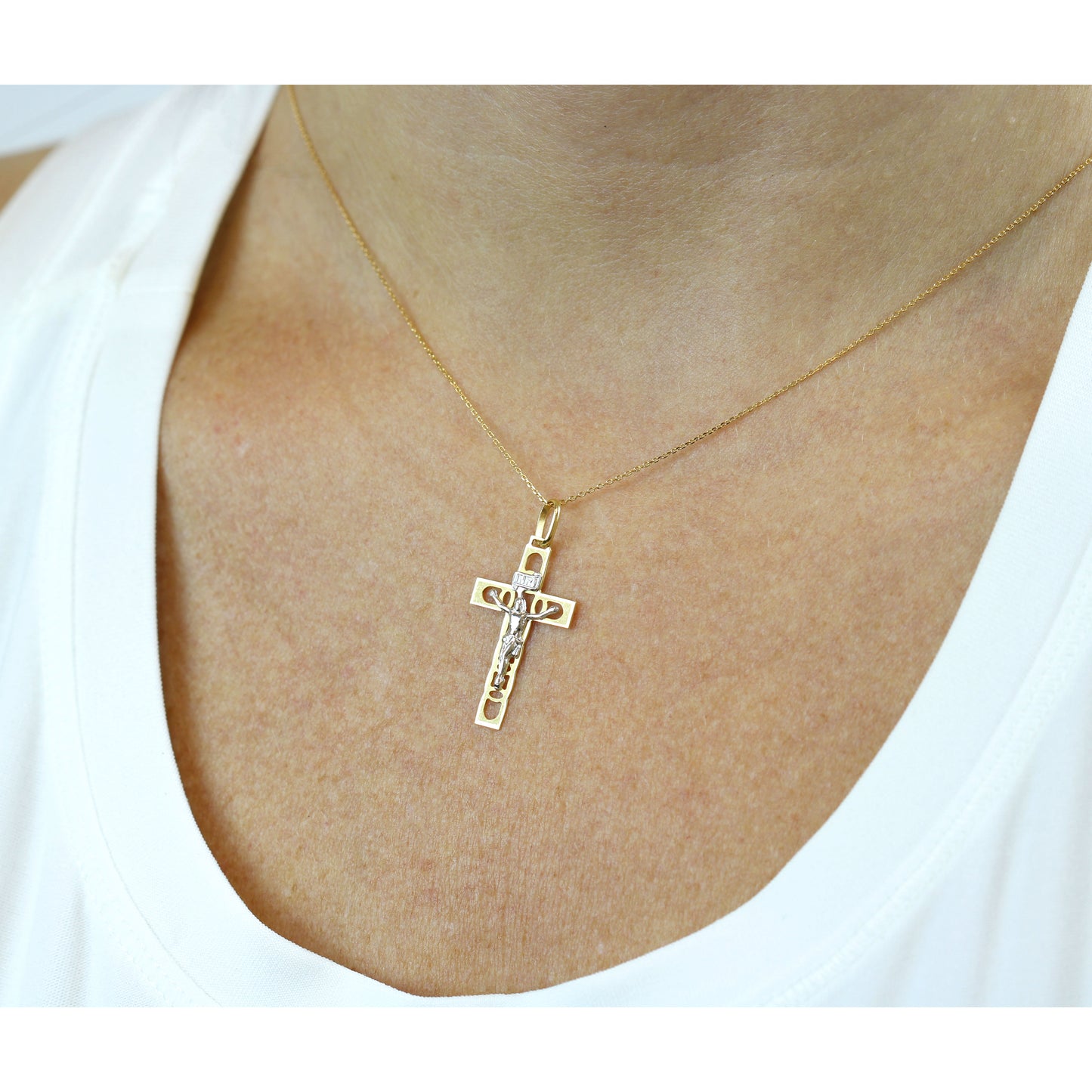 18K Yellow Gold Crucifix  Pendant + 18K Gold Chain | Fine Jewelry Gift