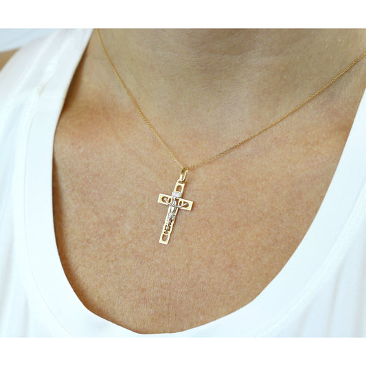 18K Yellow Gold Crucifix  Pendant + 18K Gold Chain | Fine Jewelry Gift