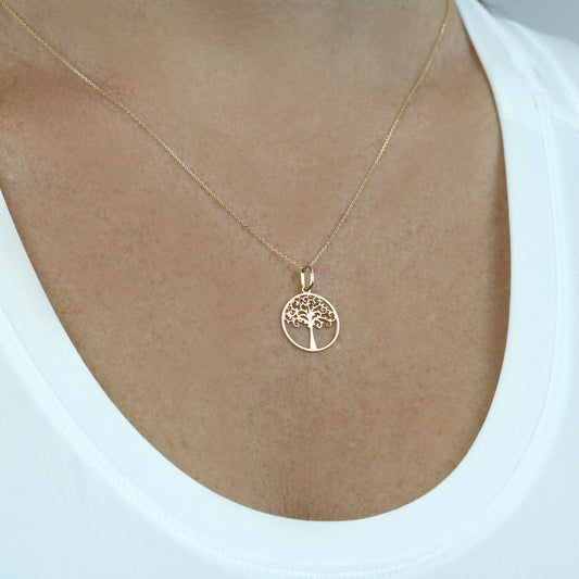 18K Yellow Gold Tree Pendant + 18K Gold Chain | Symbolic Nature-Inspired Jewelry